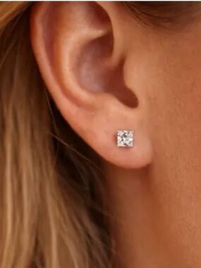 Princess Cut 4mm CZ & 925 Silver Stud Earrings